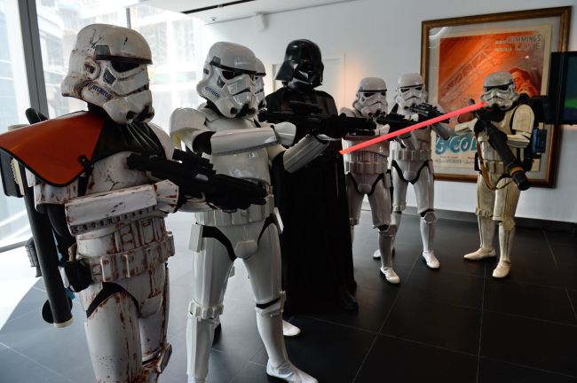 Staff dressed up as Stormtroopers and Da